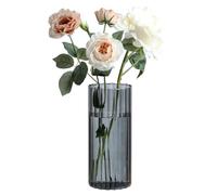 ComSaf Glass Cylinder Vases, Bud Vase for Centerpieces, 8 Inch Tall Ribbed Vase Hurricane Floating Candle Holder, Decorative Flower Vases for Wedding Reception, Home Decor, Housewarming Gift (Grey)