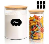 ComSaf Glass Jar Set With Bamboo Lid - 3000ml/1200ml Food Storage Container, Airtight Clear Canister for Dry Food, Rice, Sugar, Flour, Pasta, Cereal, Beans, Nuts (Set of 2)