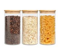 ComSaf Glass Storage Jars with Lids 850ML Set of 3 - High Borosilicate Glass Airtight Kitchen Food Canisters Cylinder Clear Preserving Seal Containers with Lid for Canning Cereal, Pasta, Spices