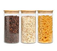 ComSaf Glass Storage Jars with Lids 900ML Set of 3 - High Borosilicate Glass Airtight Kitchen Food Canisters Cylinder Clear Preserving Seal Containers with Lid for Canning Cereal,Pasta,Spices