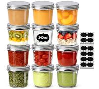 ComSaf Mason Jars with Lids 240ml/8oz 12 Pack, Small Glass Jars with Airtight Lids for Overnight Oats, Canning Jam Jars for Homemade Jam Honey Chutney, Small Glass Container for Spice and Food Storage