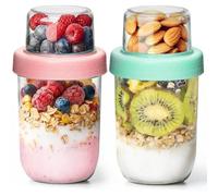 ComSaf Overnight Oats Container 480+120mL, 2 Pack Glass Overnight Oat Jars with Lids for Dry-Wet Separation, 16oz Yogurt Pots, Crunch Cup for Nut Cereal Fruit, Granola and Yoghurt Pots for Meal Prep