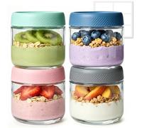 ComSaf Overnight Oats Jar 300ml, 4 Pack Small Glass Jars with Lids, Leakproof Yogurt Pot, Portable Yoghurt Pots for Make-Ahead Fruit Cereal, Breakfast Pots for Salad Meal Prep, Snack Pots for Dessert