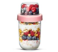 ComSaf Overnight Oats Jar 480+120mL, 1 Pack Glass Yoghurt Pots with Lids for Dry-Wet Separation, Over Night Oats Containers with Lids, Cereal Cup for Granola Fruit Nut Cereal Salad Juice