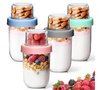 ComSaf Overnight Oats Jar 480+120mL, 4 Pack Glass Overnight Oats Container, Dual-Layer Yoghurt Pots for Dry-Wet Separation, Breakfast Pots for Yogurt Cereal Fruit, Glass Jars with Lids for Salad