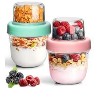 ComSaf Overnight Oats Jar with Lids 240+120mL, 2Pcs Glass Yogurt Pots, Dual-Layer Yoghurt Pots for Granola Cereal Nut Fruit Snack, Overnight Oats Container for Meal Prep, Small Mason Jars for Salad