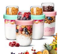 ComSaf Overnight Oats Jar with Lids 480+120mL, 4 Pack Glass Overnight Oats Container, Dual-Layer Yoghurt Pots for Dry-Wet Separation, Breakfast Pots for Yogurt Cereal Fruit, Glass Mason Jars for Salad