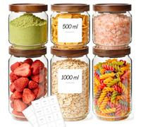 ComSaf Stackable Glass Jars with Wooden Lids, 3×1L + 3×500ml Mixed Size