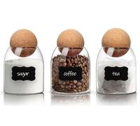 ComSaf Tea Coffee Sugar Canisters Set, 480mL Small Glass Jar with Cork Lids, 3 Pack Tea and Coffee Jars, Spice Jars, Stylish Decorative Kitchen Canisters, Perfect Kitchen Food Storage Organiser