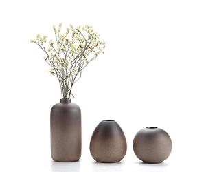 ComSaf Vase de Fleur Brun Céramique Joli Lot de 3, Vase Ornement Décoratif Bien pour Supporter Les Plantes Décoration de Maison Bureau Chambre Idéal Cadeau et Collection