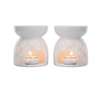 ComSaf Wax Melt Burners Essential Oil Burners Set of 2 - Flower Pattern, Lovely Aromatherapy Aroma Burner Ceramic Lamp Diffuser Candle Tealight Holder Home Bedroom Decor Christmas Housewarming Gift