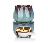 ComSaf Wax Melt Essential Oil Burner with Tealight Spoon, Removable Aromatherapy Burner Blue Ceramic Aroma Oil Candle Diffuser Wax Tart Warmer for Home Bedroom Decor Christmas Housewarming Gift