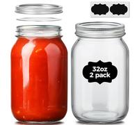 ComSaf Wide Mouth Mason Jars 32 oz with Lids 2 Pcs, Quart Mason Jars with Seal Band, Large Glass Jar, Big Canning Containers for Pickles, Jams, Sauces, Salsa, Sourdough, Juice, Suntea, Food Storage
