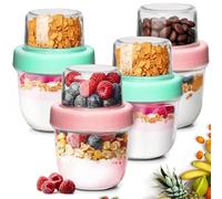 ComSaf Yoghurt Pots 240+120ml 4 Pack, Glass Overnight Oats Jar for Yogurt