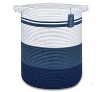 COMSE Extra Large Blanket Basket, Tall Laundry Basket, Nursery Hamper, 40 x 55 CM, Cotton Rope Woven Laundry Hamper for Storage Toys Clothes Towels, Gradient Blue