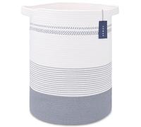 COMSE Extra Large Blanket Basket, Tall Laundry Basket, Nursery Hamper, 40 x 55 CM, Cotton Rope Woven Laundry Hamper for Storage Toys Clothes Towels, Light Gray & White