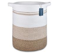 COMSE Extra Large Blanket Basket, Tall Laundry Basket, Nursery Hamper, 40 x 55 CM, Cotton Rope Woven Laundry Hamper for Storage Toys Clothes Towels, Gradient Brown