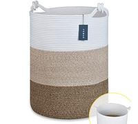COMSE Extra Large Blanket Basket, Tall Woven Storage Basket, Nursery Hamper, 40 x 55 CM, Cotton Rope Laundry Hamper for Toys Clothes Towels, White/Gradient Brown