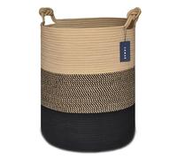 COMSE Extra Large Blanket Basket, Tall Woven Storage Basket, Nursery Hamper, 40 x 55 CM, Cotton Rope Laundry Hamper for Toys Clothes Towels, Brown/Black