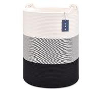 COMSE Extra Large Blanket Basket, Tall Woven Storage Basket, Nursery Hamper, 40 x 55 CM, Cotton Rope Laundry Hamper for Toys Clothes Towels, White/Gray/Black