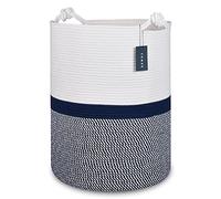 COMSE Extra Large Blanket Basket, Tall Woven Storage Basket, Nursery Hamper, 40 x 55 CM, Cotton Rope Laundry Hamper for Toys Clothes Towels, Blend White/Navy Blue
