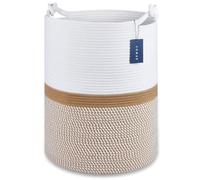 COMSE Extra Large Blanket Basket, Tall Woven Storage Basket, Nursery Hamper, 40 x 55 CM, Cotton Rope Laundry Hamper for Toys Clothes Towels, Blend White/Khaki