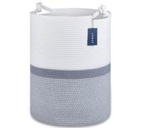 COMSE Extra Large Blanket Basket, Tall Woven Storage Basket, Nursery Hamper, 40 x 55 CM, Cotton Rope Laundry Hamper for Toys Clothes Towels, Blend White/Gray