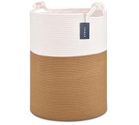 COMSE Extra Large Blanket Basket, Tall Woven Storage Basket, Nursery Hamper, 40 x 55 CM, Cotton Rope Laundry Hamper for Toys Clothes Towels, White/Camel