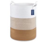 COMSE Extra Large Blanket Basket, Tall Woven Storage Basket, Nursery Hamper, 40 x 55 CM, Cotton Rope Laundry Hamper for Toys Clothes Towels, White/Khaki