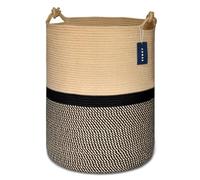 COMSE Extra Large Blanket Basket, Tall Woven Storage Basket, Nursery Hamper, 40 x 55 CM, Cotton Rope Laundry Hamper for Toys Clothes Towels, Blend Brown/Black