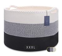 COMSE Extra Large Blanket Basket, Woven Laundry Basket, 55 x 35 CM, Nursery Hamper, Cotton Rope Laundry Hamper Living Room for Storage Toys Clothes Towels, White/Gray/Black