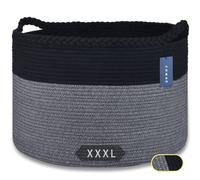 COMSE Extra Large Blanket Basket, Woven Laundry Basket, 55 x 35 CM, Nursery Hamper, Cotton Rope Laundry Hamper Living Room for Storage Toys Clothes Towels, Black/Gray