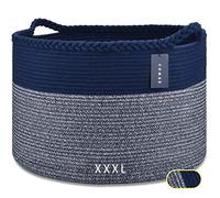 COMSE Extra Large Blanket Basket, Woven Laundry Basket, 55 x 35 CM, Nursery Hamper, Cotton Rope Laundry Hamper Living Room for Storage Toys Clothes Towels, Navy Blue