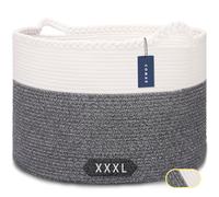 COMSE Extra Large Blanket Basket, Woven Laundry Basket, 55 x 35 CM, Nursery Hamper, Cotton Rope Laundry Hamper Living Room for Storage Toys Clothes Towels, White/Black