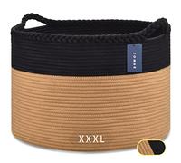 COMSE Extra Large Blanket Basket, Woven Laundry Basket, 55 x 35 CM, Nursery Hamper, Cotton Rope Laundry Hamper Living Room for Storage Toys Clothes Towels, Black/Camel