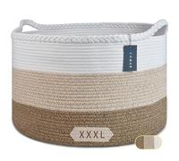 COMSE Extra Large Blanket Basket, Woven Laundry Basket, 55 x 35 CM, Nursery Hamper, Cotton Rope Laundry Hamper Living Room for Storage Toys Clothes Towels, White/Gradient Brown