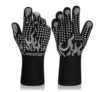 Comsmart BBQ Gloves, 1472 Degree F Heat Resistant Grill Gloves Silicone Non-Slip Oven Gloves Long Kitchen Gloves for Barbecue, Cooking, Baking, Cutting (Gray)