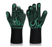 Comsmart BBQ Gloves - 1472°F Heat Resistant Silicone Non-Slip Oven Gloves for Barbecue, Cooking, Baking - Long, Green