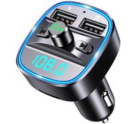 COMSOON Bluetooth FM Transmitter, [Blue Ambient Ring Light] Wireless Radio Car Receiver Adapter Kit with Hands-Free Calling, Dual USB Charger 5V/2.4A & 1A, Support TF/SD Card, USB Disk