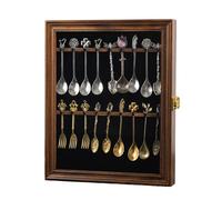 COMSREV 18 Souvenir Tea Spoon Display Case Wall Mount Lockable UV Protection Acrylic Door Wood Display Rack Stand for Spoon Collection(Fire Burning Color)