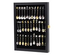 COMSREV 36 Souvenir Tea Spoon Display Case Collection Collector Rack Wall Mount Wooden w/98% UV Acrylic Door Lockable（Black）