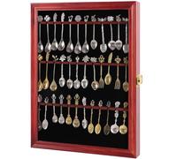 COMSREV 36 Souvenir Tea Spoon Display Case Collection Collector Rack Wall Mount Wooden w/98% UV Acrylic Door Lockable (36 Spoons-Cherry)