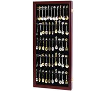 COMSREV 60 Reminder Teaspoon Display Case Collection Collector Rack Wall Mounted Wood with 98% UV Acrylic Door Lockable (60 Spoons - Cherry)