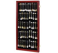 COMSREV 60 Souvenir Tea Spoon Display Case Collection Collector Rack Wall Mount Wooden w/98% UV Acrylic Door Lockable(60 Spoons-Cherry)