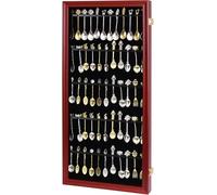 COMSREV 60 Souvenir Tea Spoon Display Case Collection Collector Rack Wall Mount Wooden w/98% UV Acrylic Door Lockable(60 Spoons-Cherry)