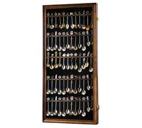 COMSREV 60 Souvenir Tea Spoon Display Case Collection Collector Rack Wall Mount Wooden w/98% UV Acrylic Door Lockable（Fire Burning Color） (60Spoon)