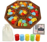 COMSREV Michigan Rummy Game Luxury Set Royal Hearts Rummy Poker Wooden Tripley Board Game Bravado Game Classic Family Card Game 100 Chips 2 Playing Cards (Small Octagon, Walnut Color)