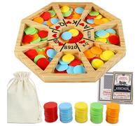 COMSREV Michigan Rummy Game Luxury Set Royal Hearts Rummy Poker Wooden Tripley Board Game Bravado Game Classic Family Card Game 100 Chips 2 Playing Cards (Small Octagon, Log Color)