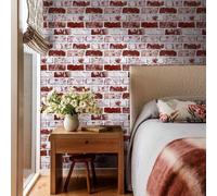 COMSTICKC 3D Brick Wall Panels Self Adhesive, Faux Brick Wall Panels Peel and Stick, 10 Pcs 12"X12", 3D PVC Brick Wallpaper Interior Wall Decor, Paintable, Waterproof, Red Whitewash