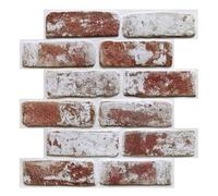 COMSTICKC 3D Faux Brick Wall Panel Peel and Stick,10 Pcs 12"X12" Lightweight Thin PVC Decorative Wall Tiles Self Adhesive Fake Brick for Quick DIY Wall Decor,Paintable Whitewashed Red